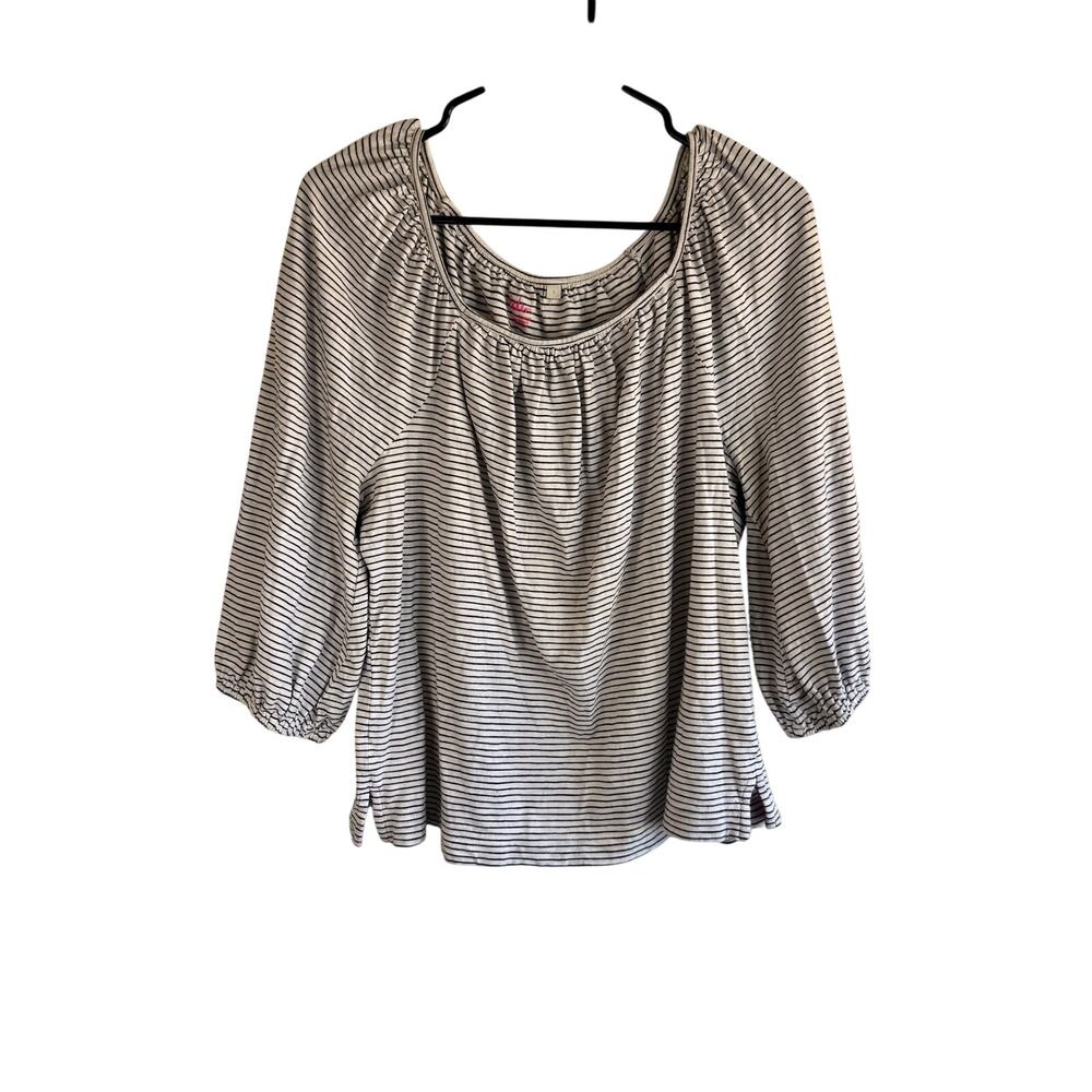 Boden Blouson Sleeve Cotton Top Size Large Striped Jersey Slub Blouse T0945